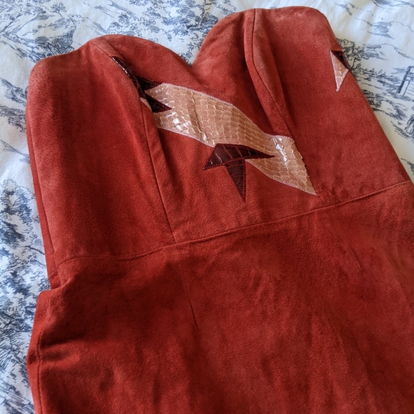 EUC Vintage Suede and Leather Strapless Midi Dress - Picture 11 of 13